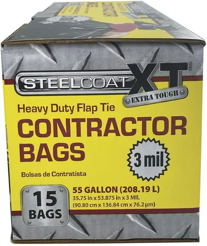 Vista 4 de Steelcoat Bolsas de basura XL para contratistas de 55 galones, extra resistentes, 3 mil, 15 unidades, color negro, fabricadas en Estados Unidos