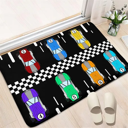Vista 23 de Alfombra de construcción – Alfombras de construcción para habitación de niños, divertido diseño de camión de dibujos animados, alfombra de coche