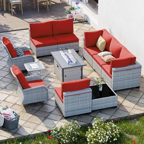 Vista 111 de Juego de sofá modular de mimbre de polietileno para exteriores Gris