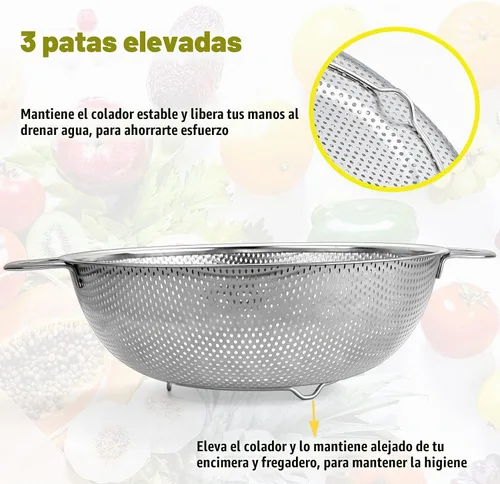 Vista 4 de P&P CHEF Colador de acero inoxidable, 2 coladores de metal, 1 + 3 cuartos