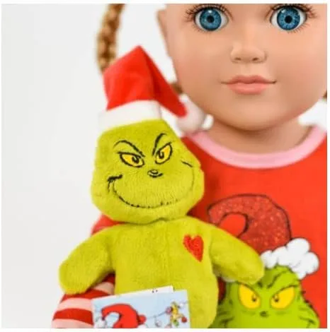 Vista 4 de My Life As Grinch Sleepover - Muñeca de Navidad coleccionable de 18 pulgadas con bonificación (rubia/azul)
