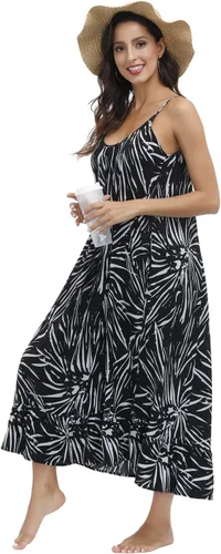 Vista 3 de BUENOS NINOS - Vestido largo estilo bohemio, estampado floral y cuello en V para mujer, vestido de estilo étnico con tirantes delgados ajustables