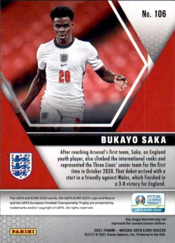 Vista 2 de Panini Mosaic 2021 UEFA Euro 2020#106 Bukayo Saka Inglaterra