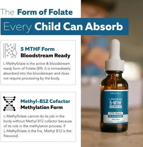 Vista 5 de Organic Kids L-metilfolato + metil B12 Cofactor - MTHFR forma sublingual - 5-MTHF, forma superior de folato - dosificación ajustable para todas