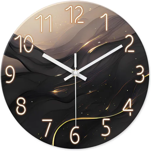 Vista 12 de Relojes de pared minimalistas negros para sala de estar, relojes de pared con patrón de mármol de vidrio, funciona con pilas, reloj de pared