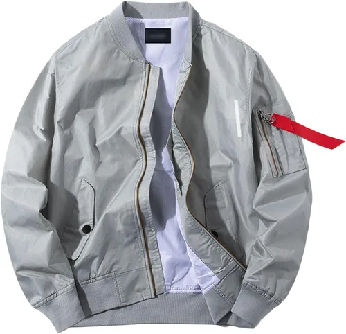 Vista 9 de JEsilunmaMY Chaqueta bomber casual con cuello alto para hombre, ropa deportiva ligera, para primavera, otoño, rompevientos, color sólido, abrigo