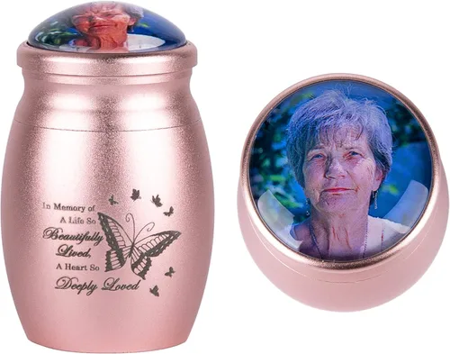 Vista 24 de Bivei Urnas pequeñas para cenizas humanas, urna personalizada de recuerdo con foto y texto para hombres y mujeres, mini urnas para adultos