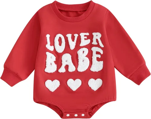 Vista 67 de SOLILOQUY Traje de manga larga con cuello redondo para el primer día de San Valentín para bebé niño y niña, mameluco de corazón de amor