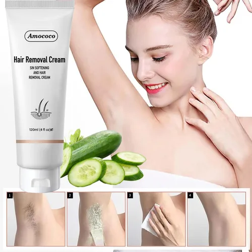 Vista 2 de Kit de crema depilatoria sin dolor, crema depilatoria eficaz para mujeres y hombres, formulada con pepino para una piel suave, removedor de vello