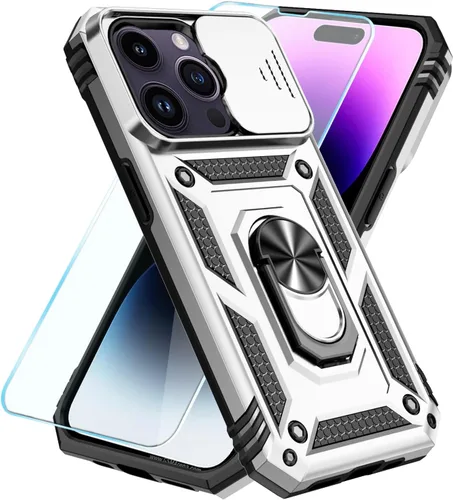 Vista 32 de SunStory Compatible con iPhone 13 Case/iPhone 14 Case con Protector de Pantalla HD y Cubierta de Cámara Deslizante y Soporte de Anillo Giratorio