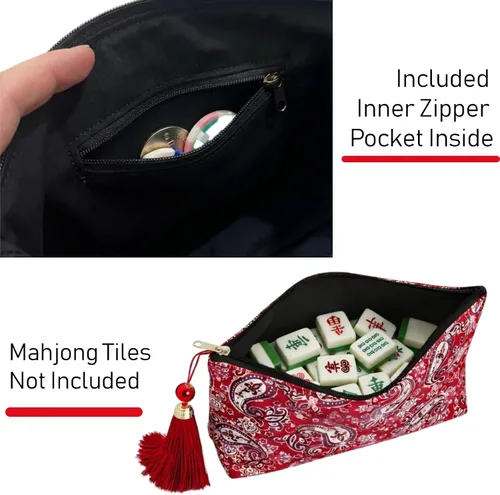 Vista 6 de Mahjong - Bolsas de azulejos con cremallera, bolsa Mahjong para azulejos Rojo Impreso