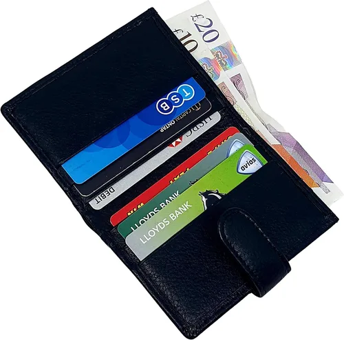 Vista 3 de RAS WALLETS Billetera de cuero para tarjetas de crédito para hombre, 20 bolsillos de plástico transparente, color negro con compartimento