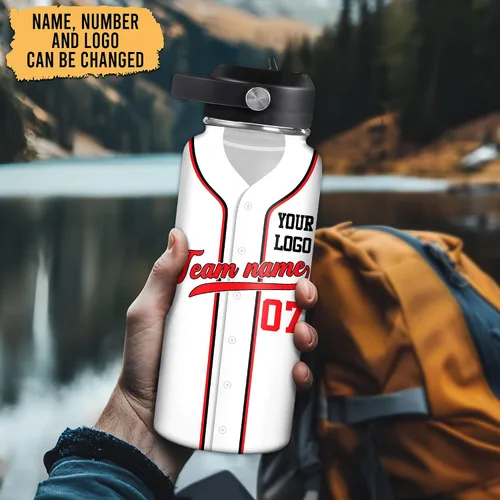 Vista 2 de Hyturtle Botella de agua de béisbol personalizada, botella de acero inoxidable aislada de viaje con tapa a prueba de fugas, 18 onzas, 32 onzas