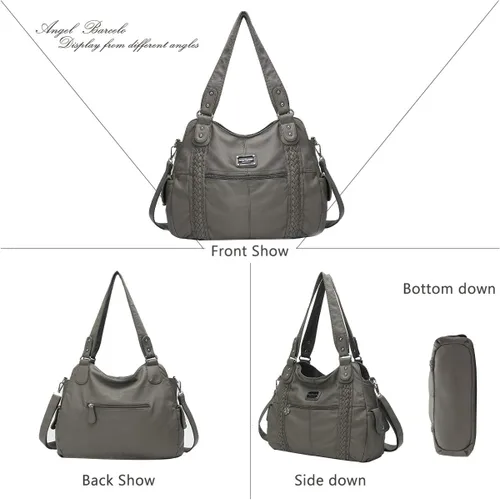 Vista 244 de Angel Barcelo - Bolsa de hombro amplia para mujer, diseño Hobo, cuero lavado