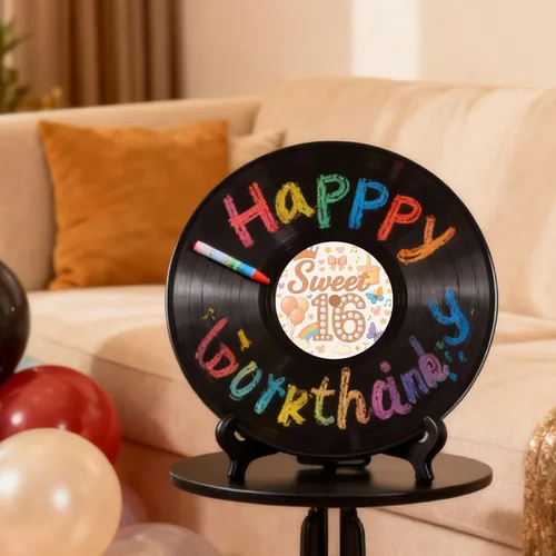 Vista 5 de Sweet 16th Birthday - Juego de libros de invitados de discos de vinilo para cumpleaños – Dulces dieciséis decoraciones y regalos para niñas