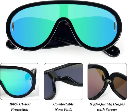 Vista 5 de MC2303 - Gafas de sol cuadradas de gran tamaño para mujer y hombre, estilo aviador, montura grande, gruesas, clásicas, para hombre