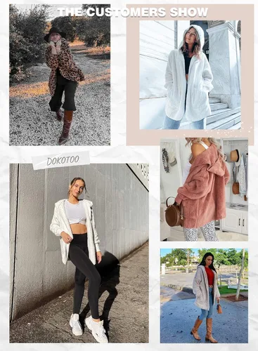 Vista 5 de Dokotoo - Chaqueta de manga larga y de vellón para mujer, cárdigan para el invierno, mullida, color sólido, frente abierto, con capucha
