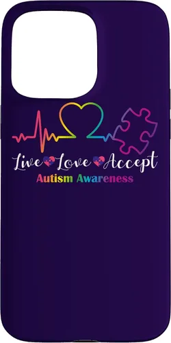 Vista 30 de Funda para iPhone 13 Pro Max Live Love Acept Autismo Concientización ECG Línea de Pulso Autismo Mamá