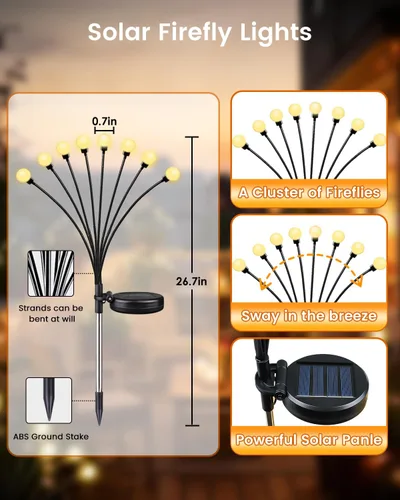 Vista 5 de OZS 4 Pack Total 32 Luces LED Solar de Jardín de Hadas al Aire Libre - Luces Solares de Luciérnagas al Aire Libre, Se Balancean con el Viento Blanco