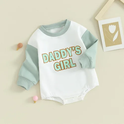 Vista 3 de Ropa de bebé recién nacida, ropa para niña con estampado de papi, sudadera bordada, mameluco de manga larga