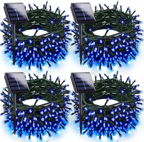 Vista 19 de Paquete de 2 luces solares de Navidad multicolor para exteriores, impermeables, 200 LED de 66 pies, cable verde con 8 modos, luces solares de hadas