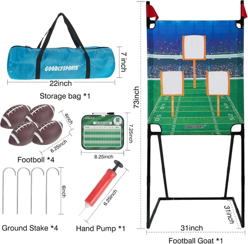 Vista 3 de GOODLYSPORTS Juego de lanzamiento de fútbol americano con 4 pelotas inflables + diana de lanzamiento de 66" - práctica de diana de fútbol americano