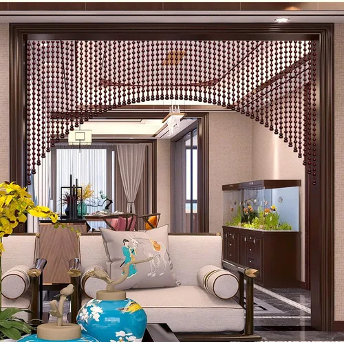 Vista 5 de Cortina de puerta con cuentas de madera, cortinas de clósets, cortinas de cuerda de cuentas hechas a mano, pantalla de cortina de puerta