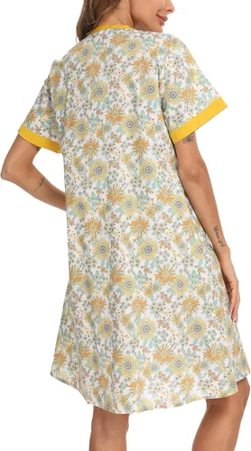Vista 5 de YOZLY Vestido de casa para mujer, de manga corta, bata con botones, tallas S-XXL