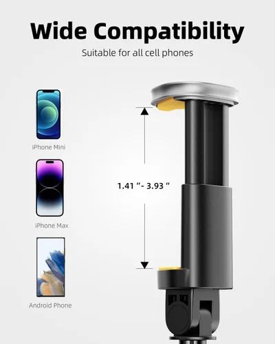 Vista 6 de TODI Trípode para selfie stick de 58 pulgadas, trípode portátil y extensible, soporte todo en uno para iPhone y Android