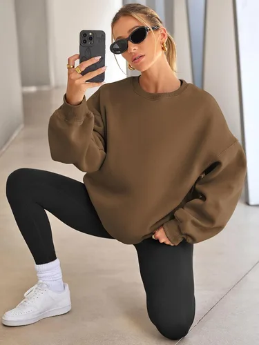 Vista 4 de EFAN - Sudaderas extragrandes para mujer, de vellón con capucha y cuello redondo, suéteres informales y cómodos, ropa de moda para otoño