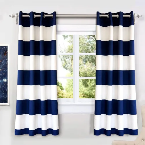 Vista 12 de DriftAway Cortinas negras con rayas para oscurecimiento de habitación, cortinas con ojales clásicas de rayas horizontales para dormitorio, sala