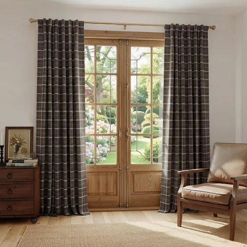 Vista 50 de NICETOWN Cortinas de Granja a Cuadros 100% Opacas de 96 Pulgadas de Largo, Juego de 2 Paneles para Sala de Estar y Dormitorio, Cortinas a Cuadros