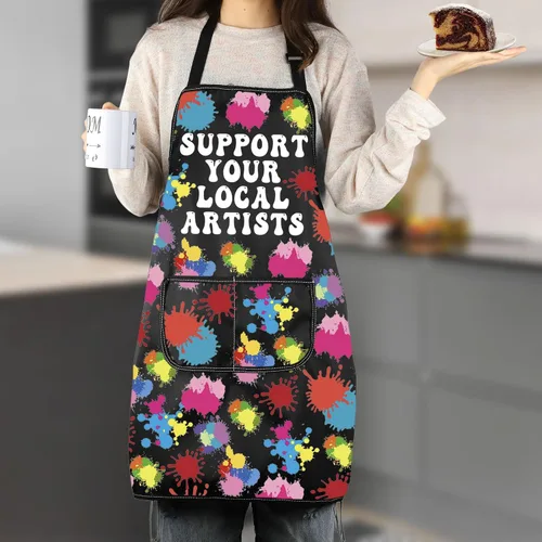 Vista 6 de MNIGIU Regalo para amantes de la pintura, apoya tu delantal de pintor de arte local con bolsillos, delantal de pintura para maestros amantes