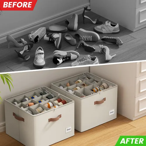 Vista 5 de PHINOX Organizador de zapatos para armario, paquete de 2 cajas organizadoras de zapatos de tela, contenedores de almacenamiento de zapatos