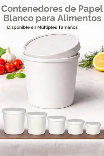 Vista 4 de Cuencos de sopa de papel kraft reciclables ecológicos Vasos desechables blancos con tapas Contenedor – Tazas de sopa ideales para restaurantes