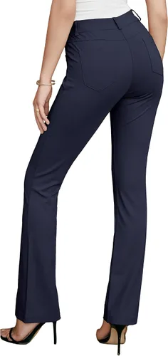 Vista 3 de siliteelon Pantalones de vestir para mujer, pantalones de trabajo casuales para mujer, pantalones de yoga con corte de bota, pantalones de negocios