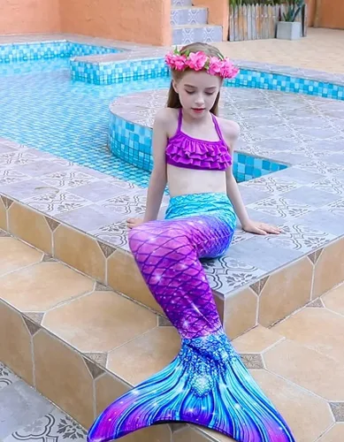 Vista 2 de DNFUN Mermaid Tails for Swimming for Girls Princess Bikini Mermaid Tail Costume Swimsuit Bathing Suit for Girls
