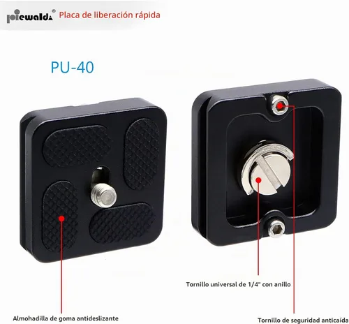 Vista 2 de Niewalda Placa de Liberación Rápida de Metal de Aluminio con Tornillo de Anillo en D de 1/4"/Tornillo Ranurado y Adaptador de Tornillo de Montaje