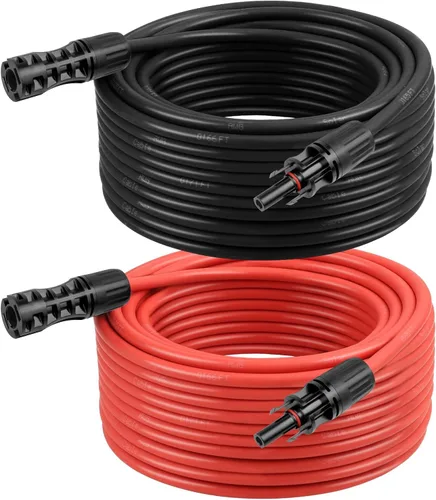 Vista 18 de Cable de Extensión Solar de 8 AWG 3 Pies Negro + 3 Pies Rojo, Cable de Panel Solar de Calibre 8 Macho a Hembra Alambre de Cobre Estañado para Panel