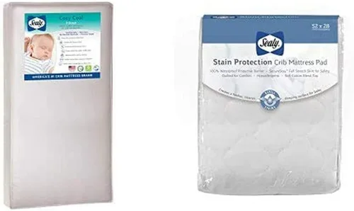 Vista 2 de Paquete de colchón Sealy Flex para cuna de bebé, transpirable, hipoalergénico, de 2 etapas, doble firme, impermeable, con protección contra