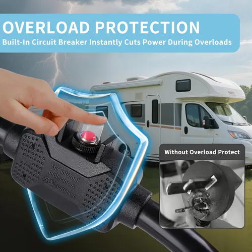 Vista 3 de Protector contra sobrecargas 30 Amp a 110 V RV Adaptador de cable con interruptor de circuito, 30 Amp a 15 Amp 18 pulgadas NEMA 5-15P a NEMA TT-30R