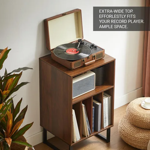 Vista 6 de Soporte para tocadiscos con armario de almacenamiento de vinilo, mesa giratoria para álbumes y LPs, consola multimedia moderna Muebles para sala