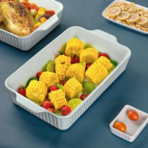 Vista 7 de Fuentes para Horno 9x13, Paquete de 2 Fuentes de Cerámica para Hornear Grandes y Profundas, 4.2 QT Juego de Fuentes con Asas, Utensilios Duraderos