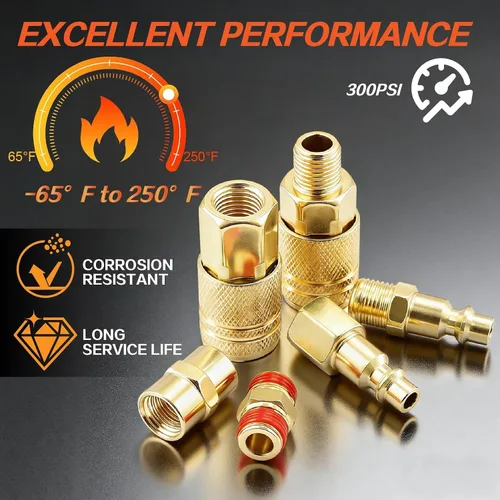 Vista 8 de Kit de acoplador de aire y enchufe, 22 piezas de 1/4" NPT de conexión rápida de aire con junta universal giratoria de 360°, accesorios de compresor