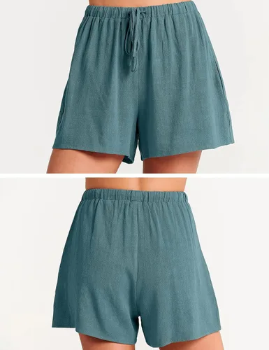 Vista 7 de GIVENUAN - Conjunto de 2 piezas de verano para mujer, conjunto de pantalones cortos de lino con cuello redondo, camiseta corta sin mangas