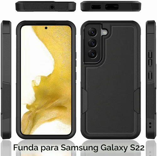 Vista 9 de Funda para Samsung Galaxy S22: funda protectora de doble capa resistente para teléfono celular, a prueba de golpes, con protector de pantalla Negro