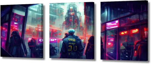 Vista 117 de Lienzo decorativo para pared de sala de estar, lienzo Cyberpunk, decoración de pared de 3 paneles, decoración de pared para el hogar, dormitorio
