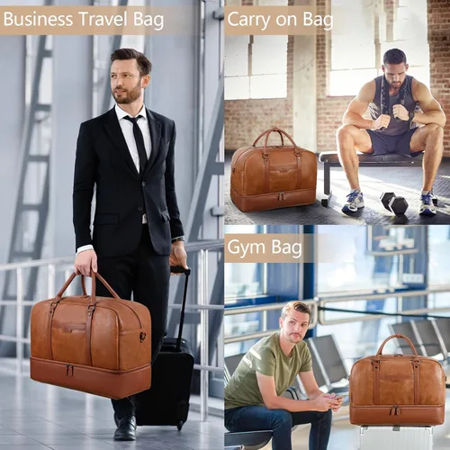 Vista 7 de Wogarl Bolsa de fin de semana para mujeres y hombres, bolsa grande de viaje, Marrón claro, Moda