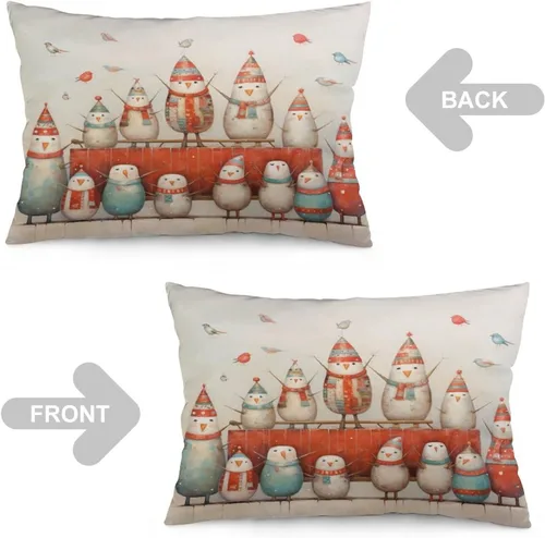 Vista 4 de Fundas de almohada de primavera con bonitos muñecos de nieve, fundas de almohada rústicas para vacaciones, funda de almohada tamaño Queen