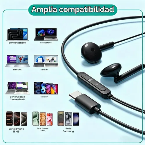 Vista 3 de Auriculares USB C con cable para iPhone 18 17 16 15, iPad, Mac Negro